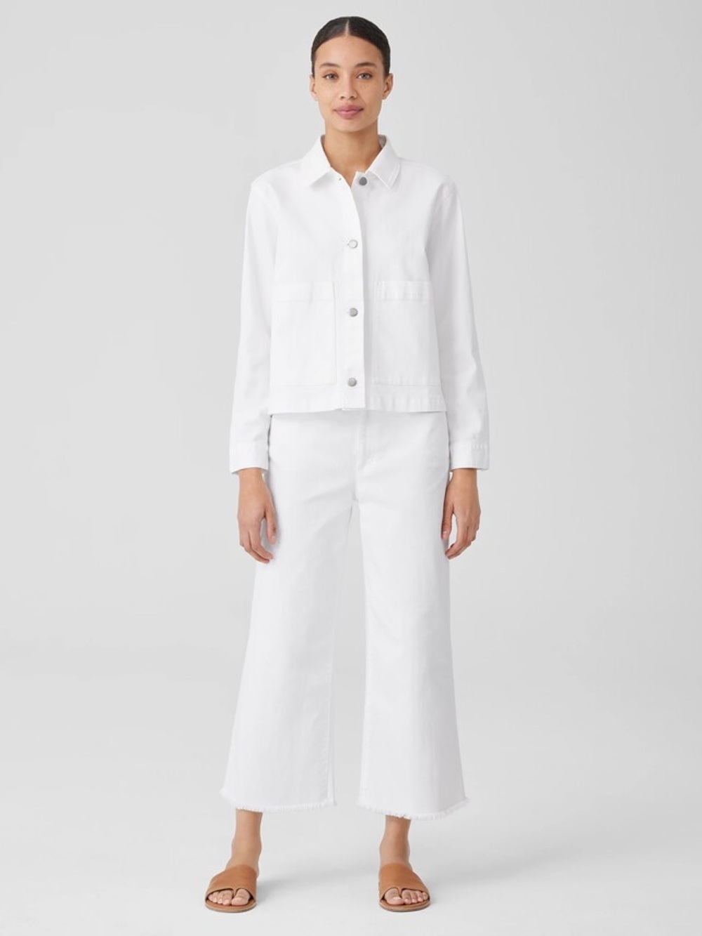 Eileen Fisher Organic Cotton Denim Wide Leg Jeans Size XL Cropped White